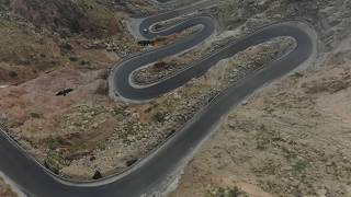 4K Aerial view of a mountain road, Jizan Province, Jabal Al Hashr, Saudi Arabia