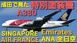 ✈✈RJAA成田空港 超大型旅客機 A380特別塗装機 エールフランス航空Air France  シンガポール航空 Singapore エミレーツ航空 全日空 (All Nippon Airways)