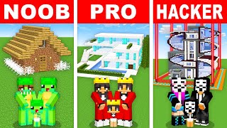 Minecraft NOOB vs PRO vs HACKER: SAFEST FAMILY HOUSE BUILD CHALLENGE
