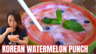 DELICIOUS Korean🍉Watermelon Punch + Soju Cocktail Recipe! Sweet \u0026 Refreshing Watermelon 수박화채 + 소주칵테일