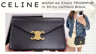 Celine Wallet on Chain Triomphe in Shiny Calfskin Bag l Unboxing