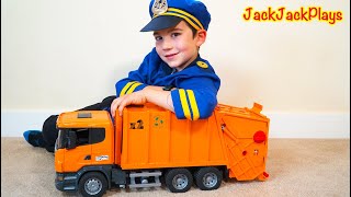Pretend Play Cops and Robbers! Garbage Truck Heist Costume Skit for Kids | JackJackPlays