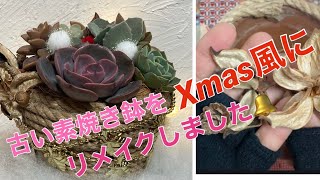 【多肉植物】古い素焼き鉢をXmas風にリメイク🎄そして寄せ植え　　　　　　　　　　　　　　2021.12.10