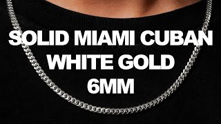 LoveBling White Gold 6mm Solid Miami Cuban Link Chain Necklace with Secure Box Lock (16\