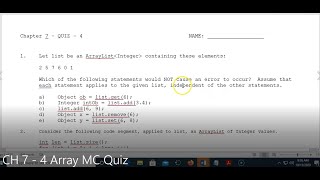 JAVA - Lesson #102 - APCSA - CH. 7 - 4 Practice Array MC Quiz