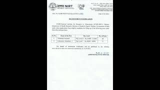 Various Vacancies in National Institute For Research In Tuberculosis, Chennai ...