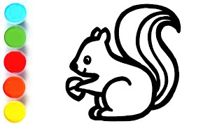 Squirrel Drawing, Painting and Coloring for Kids \u0026 Toddlers | Easy Animal Drawings