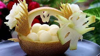 Melon Fruit Carving Garnish | Food Decoration | Fruit Party Garnishing