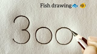 3 = fish Drawing || how to draw Fish from number 3