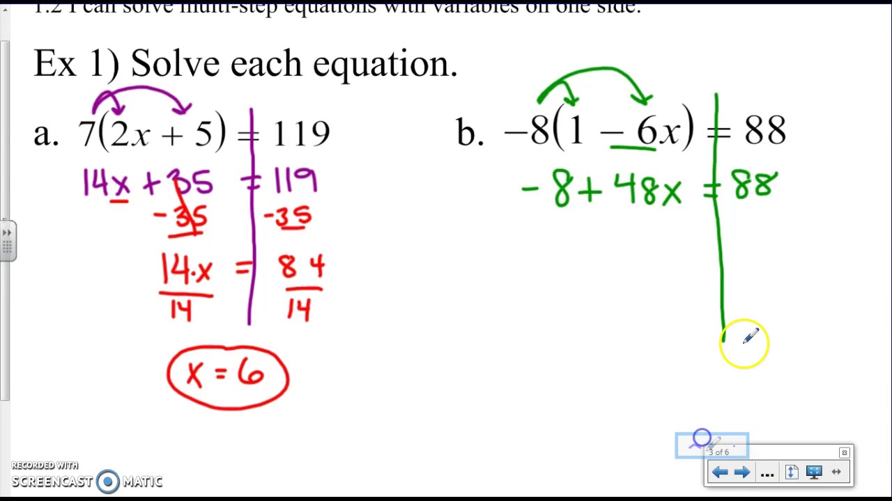 Multi Step Equations Variables On One Side Worksheets Multi Step Equations Variables On One Side Worksheets