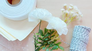 DIY, How to Make A White Carnation Mini Bouquet, Ribbon Art (250)