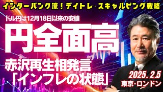 【為替】2/5 円全面高！赤沢再生相発言「インフレの状態」。ドル円売気が強く153.50も割れている状況。153円台後半で売りイメージ。