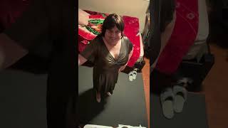 crossdresser brown metallic v cut front design tight dress video