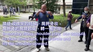 五禽戲-猿提，five animals play- monkey lifting shoulder ，尚武拳社王世温老師