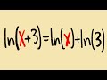 Solving ln(x+3)=ln(x)+ln(3)