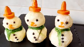 New Year's snacks Snowmen.Table decoration . Новогодние закуски Снеговики. Украшение на стол.