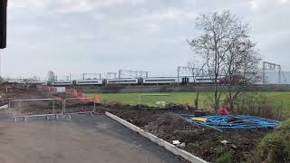 Virgin trains class 390 passing Widnes Alstom depot heading for London Euston