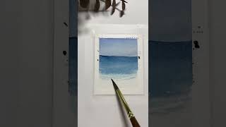 Watercolor Painting a mini ocean and beach 🏝 #howto #art #watercolor #shorts