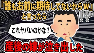 【報告者キチ】産後1ヵ月の嫁に「誰もお前に期待してないからｗ」と言ったら泣き出した。これやばいの？→スレ民「正直どん引きだわ…」【2ch】【ゆっくり解説】