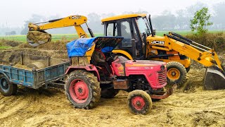 Mahindra Turbo Sarpanch 265 red ♥️ Tractor Trolley loading soil using by JCB 3dx Backhoe  machine