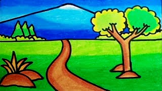 How To Draw a Landscape Easy Step By Step | Drawing Landscape With Oil Pastels Very Easy
