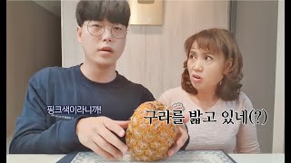 [ENG] 파인애플을 반으로 쪼갰는데 진짜로 속살이 핑크색이라면?