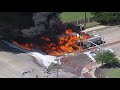 Tanker truck hauling 5,000 gallons of fuel catches fire in North Texas