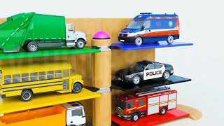 Fun Kids Videos - Toy Vehicles Parking | Police Car School Bus Garbage Truck