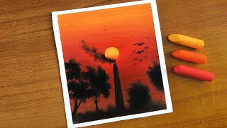 Simple Oil Pastel Sunset Painting for beginners | Oil Pastel Drawing