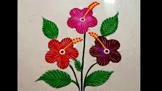 Easy Hibiscus Flowers Rangoli For Beginners by Trangoli | #rangolibykshirabdhi | 035