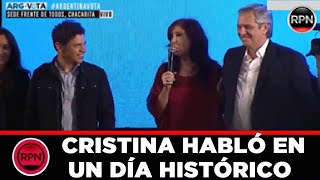CFK formidable habló en el bunker del Frente Todos frente a miles de personas muy emocionada