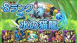 【パズドラ】水の猫龍【木なし】 藍猫龍 超地獄級 Sランククリア 天臨冥狼神・アヌビス×夜想詠神・ツクヨミ 龍族拼圖