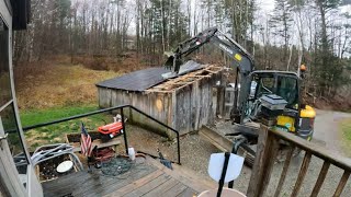 Tearing Down A Shed With Volvo EC60E and Cat 259D3