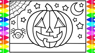 How to Draw a HALLOWEEN PUMPKIN for Kids 🎃🧡🖤Halloween Pumpkin Drawing and Coloring Pages for Kids
