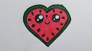 สอนวาดรูปแตงโมรูปหัวใจ🍉Draw​ing​  and​ Coloring​ Heart​ Watermelon​|My​Sky​Channel​.