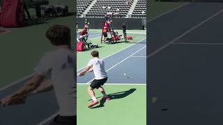 Max Basing (#Stanford) hits both alleys in the doubles rally #tennis #doubles #ncaa #thefarm