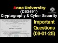 cb3491 cryptography u0026 cyber security . இந்த மாதிரி படிங்க important questions get easy pass