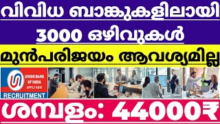 job vacancy in kerala - വിവിധ ബാങ്കുകളിലായി 3000-ൽ പരം ജോലി ഒഴിവുകൾ - KL JOBS - 8/08/2023