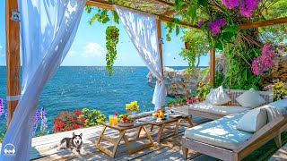 Spring Jazz Music at Seaside Cafe Ambience with Happy Bossa Nova Jazz Piano & Ocean Waves for Relax