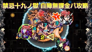 【モンスト】禁忌十九ノ獄　自陣無課金パーティ攻略