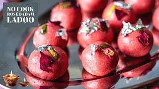 Diwal Recipe 1: No Cook Rose Badam Ladoo - Almond Laddu - 10 Minute Diwali Mithai -Rose Almond Balls