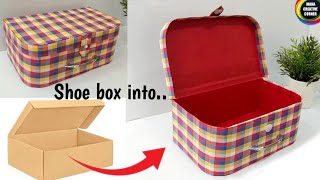 How to Transform a Shoe Box into a beautiful storage box/Shoe cardboard Box craft idea/Best