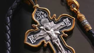 HD- RUSSIAN ORTHODOX CROSS+LEATHER CORD SILVER 925+999 GOLD MOTHER OF GOD KAZAN