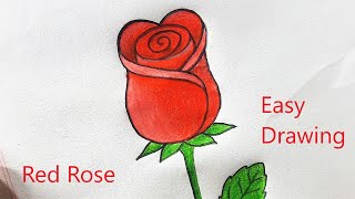 How to draw a Red Rose Flower Easy painting