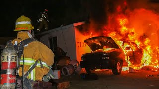 LAFD House Fire: Pickup Truck Fire Extends Into Structure