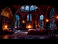 Rain, Thunder and Fireplace Sounds For Sleeping in this Cozy Castle Room | 12 Hours
