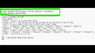 read python dictionary using jupyter notebook with pandas dataframe