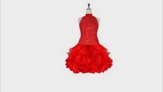 SequinQueen Short Handmade Red Sequin Dress with Chinese Collar. Item #1001-039