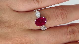 GIA 4.02CT ESTATE BURMA RED RUBY DIAMOND 3STONE ENGAGEMENT WEDDING RING