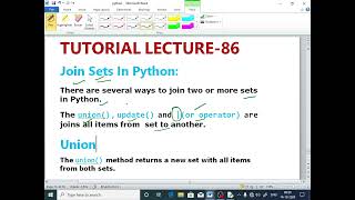 PYTHON LECTURE - 86| Join Sets In Python| Union () | Update () | Or Operator (@EnhanceCodeLearning